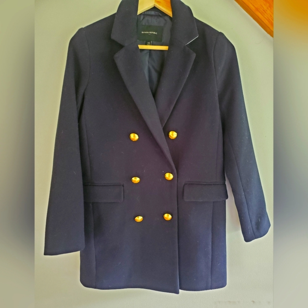 Banana Republic Navy Blue Pea Coat with Gold Buttons XS